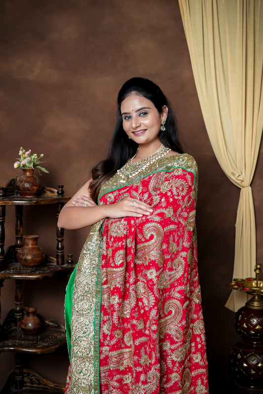 CRAP SILK HANDWORK SAREE